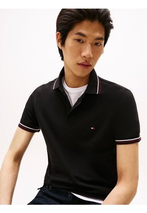 Polo Negro De Corte Slim Con Ribetes Tommy Hilfiger