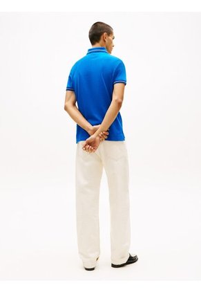Polo Celeste Ribeteado De Corte Slim Tommy Hilfiger