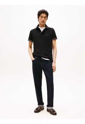 Polo Negro De Corte Slim Con Ribetes Tommy Hilfiger