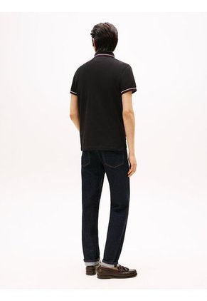 Polo Negro De Corte Slim Con Ribetes Tommy Hilfiger