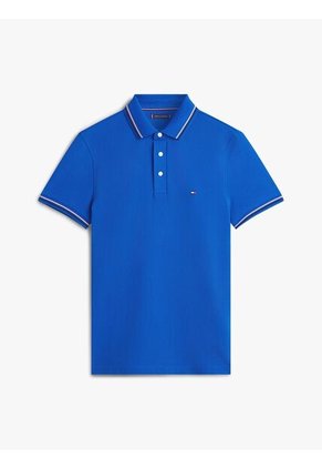 Polo Celeste Ribeteado De Corte Slim Tommy Hilfiger
