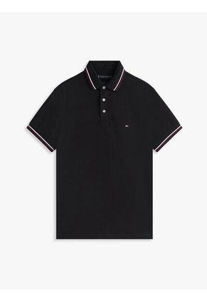Polo Negro De Corte Slim Con Ribetes Tommy Hilfiger