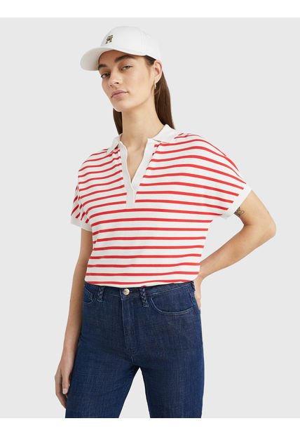 Polo De Rayas Rojas Y Corte Amplio Para Mujer Tommy Hilfiger