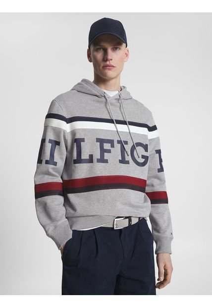 Saco Global Stripe Con Gorro Y Logo Hombre Gris Tommy Hilfiger