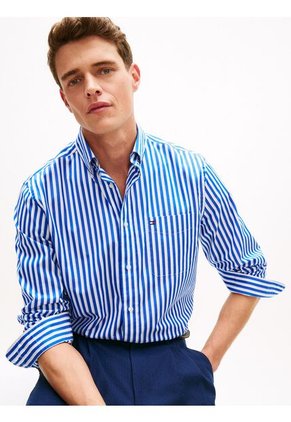 Camisa Azul Clásica De Popelín A Rayas Tommy Hilfiger