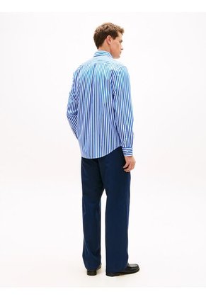 Camisa Azul Clásica De Popelín A Rayas Tommy Hilfiger