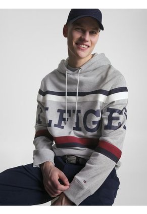 Saco Global Stripe Con Gorro Y Logo Hombre Gris Tommy Hilfiger