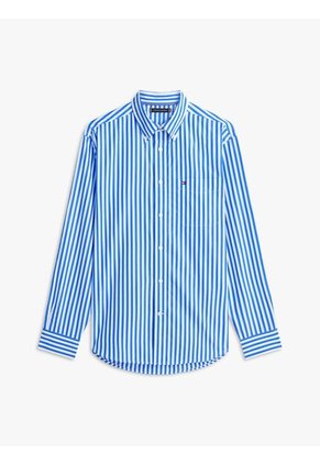 Camisa Azul Clásica De Popelín A Rayas Tommy Hilfiger