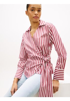 Blusa Roja Cruzada De Corte Slim Con Lazo Anudable Tommy Hilfiger