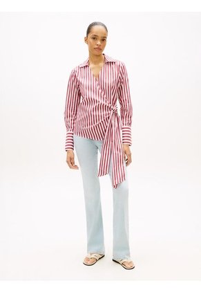 Blusa Roja Cruzada De Corte Slim Con Lazo Anudable Tommy Hilfiger