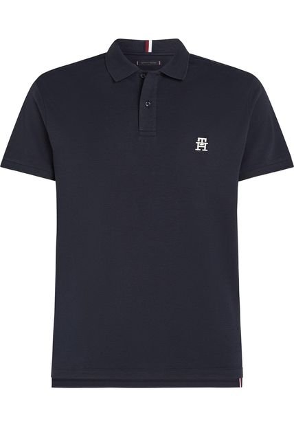 Polo Azul De Interlock Con Monograma TH Bordado Tommy Hilfiger