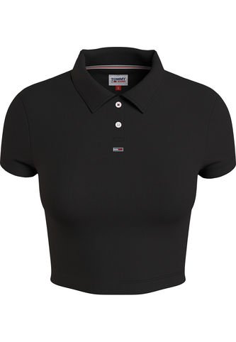 Polo Cropped Con Logo Bordado Mujer Negro Tommy Jeans Tommy Hilfiger