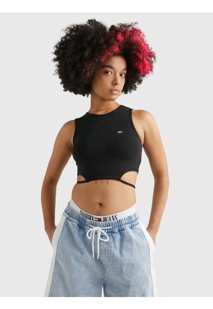 Crop Top Con Tiras Ajustables Y Logo Mujer Negro Tommy Jeans