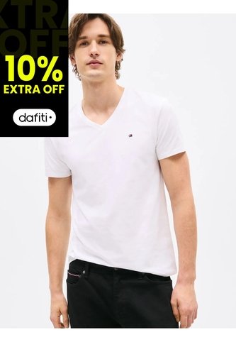 Camiseta Blanca Slim Fit Cuello V Esencial Algodón Tommy Hilfiger Tommy Hilfiger
