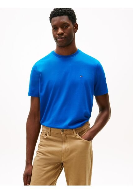 Camiseta Celeste De Cuello Redondo Con Logo Bordado Tommy Hilfiger