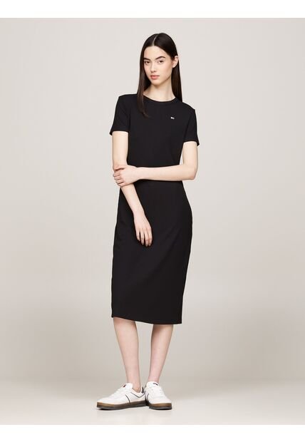 Vestido Negro Ajustado Midi Acanalado Tommy Jeans