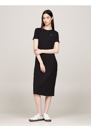 Vestido Negro Ajustado Midi Acanalado Tommy Jeans