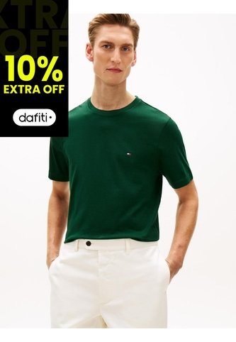 Camiseta Verde De Cuello Redondo Con Logo Bordado Tommy Hilfiger Tommy Hilfiger