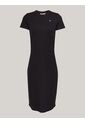 Vestido Negro Ajustado Midi Acanalado Tommy Jeans de Tommy Hilfiger