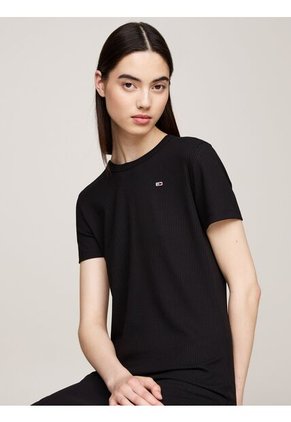 Vestido Negro Ajustado Midi Acanalado Tommy Jeans