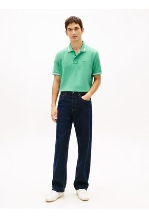 Polo Verde De Corte Regular Ribeteado Con Logo Tommy Jeans