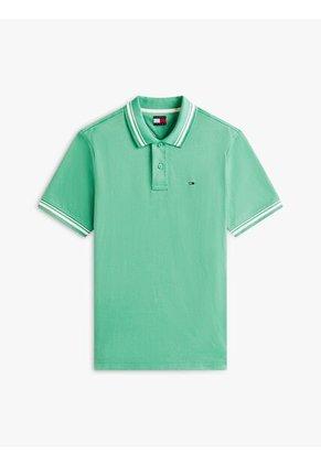 Polo Verde De Corte Regular Ribeteado Con Logo Tommy Jeans