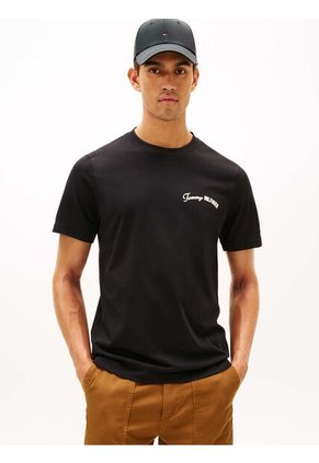 Camiseta Negra De Cuello Redondo Con Logo Tommy Hilfiger