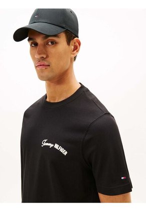 Camiseta Negra De Cuello Redondo Con Logo Tommy Hilfiger