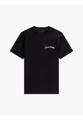 Camiseta Negra De Cuello Redondo Con Logo Tommy Hilfiger