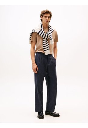 Camiseta Beige De Cuello Redondo Con Logo Bordado Tommy Hilfiger