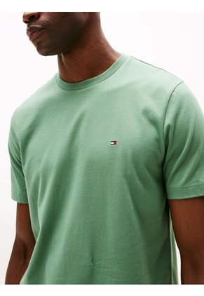 Camiseta Verde De Cuello Redondo Con Logo Bordado Tommy Hilfiger