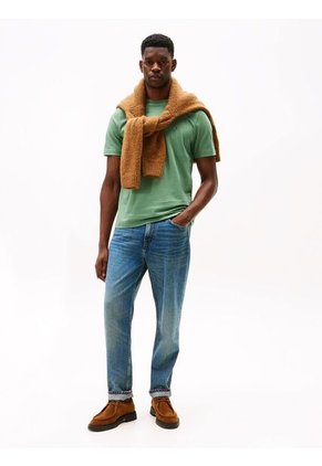 Camiseta Verde De Cuello Redondo Con Logo Bordado Tommy Hilfiger