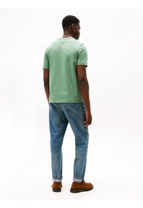 Camiseta Verde De Cuello Redondo Con Logo Bordado Tommy Hilfiger