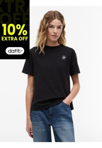 Camiseta Negra De Cuello Redondo Con Logo Bordado Tommy Hilfiger Tommy Hilfiger
