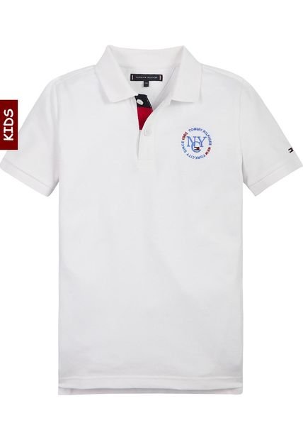 Polo Niño De Algodón Orgánico Con Logo Bordado Blanco Tommy Hilfiger