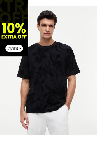 Camiseta Negra De Cuello Redondo Con Estructura Jacquard Tommy Hilfiger Tommy Hilfiger