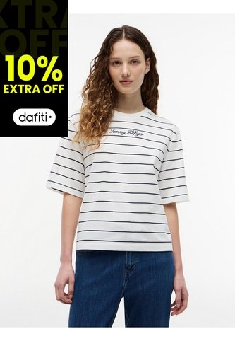 Camiseta Blanca Amplia De Cuello Redondo Con Logo Tommy Hilfiger Tommy Hilfiger