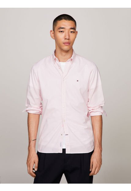 Camisa Th Flex Slim Con Microestampado Tommy Hilfiger
