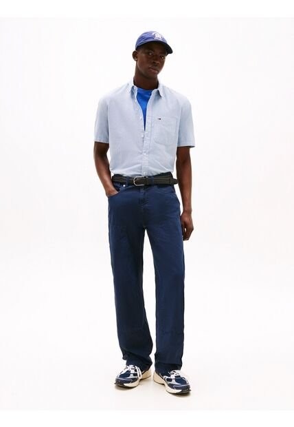 Camisa Celeste De Rayas Con Manga Corta Tommy Jeans