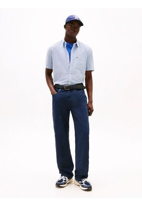 Camisa Celeste De Rayas Con Manga Corta Tommy Jeans