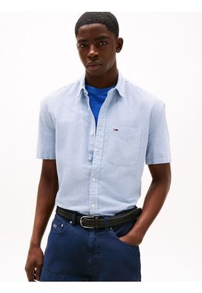 Camisa Celeste De Rayas Con Manga Corta Tommy Jeans