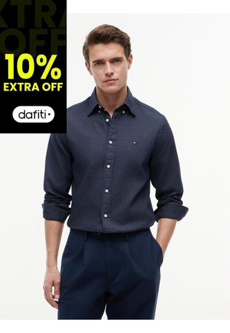 Camisa Azul De Corte Regular Manga Larga Con Tejido Dobby Tommy Hilfiger Tommy Hilfiger
