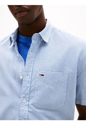 Camisa Celeste De Rayas Con Manga Corta Tommy Jeans