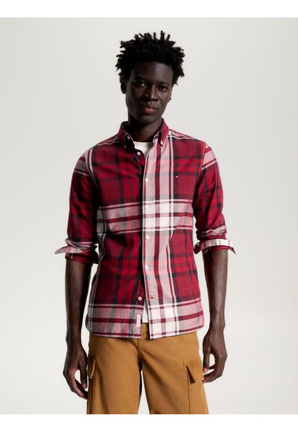 Camisa Oxford Slim De Tartán Hombre Rojo Tommy Hilfiger
