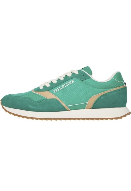 Tenis Verde De Running Con Mezcla De Cuero Tommy Hilfiger
