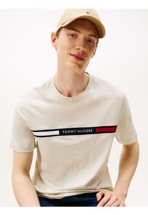 Camiseta Gris De Cuello Redondo Con Logo Tommy Hilfiger