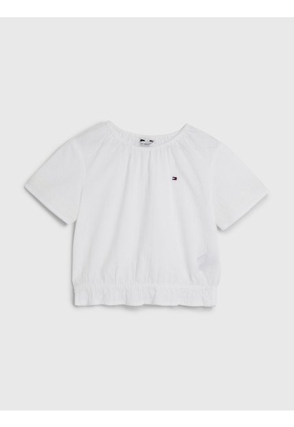 Top Blanco De Manga Corta En Tejido Seersucker Tommy Hilfiger