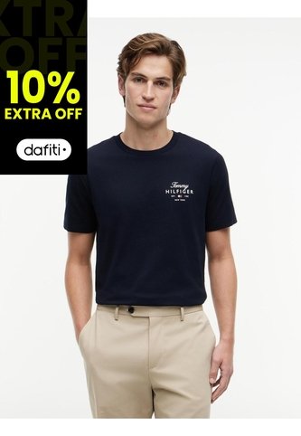 Camiseta Azul De Cuello Redondo De Punto Con Logo Tommy Hilfiger Tommy Hilfiger