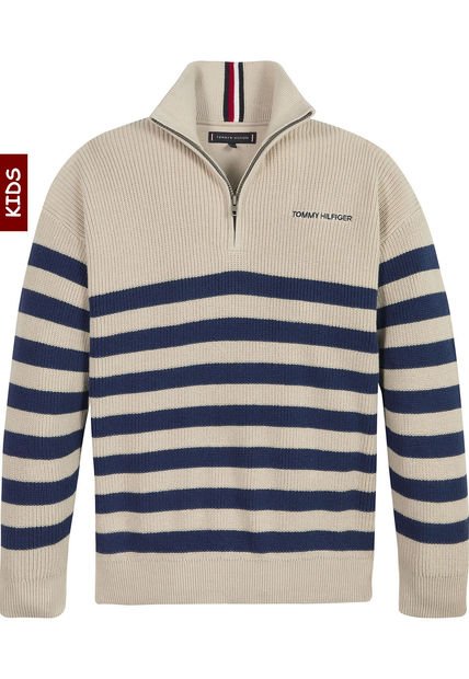 Súeter Niño De Cuello Alto Con Rayas Beige Tommy Hilfiger