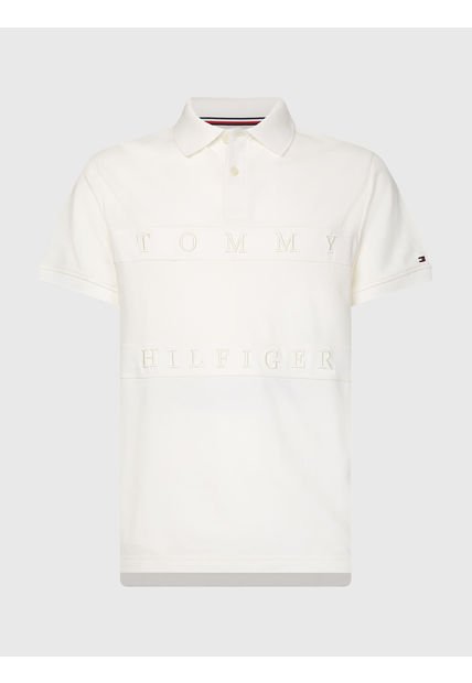 Polo Con Logo Bordado Beige Tommy Hilfiger